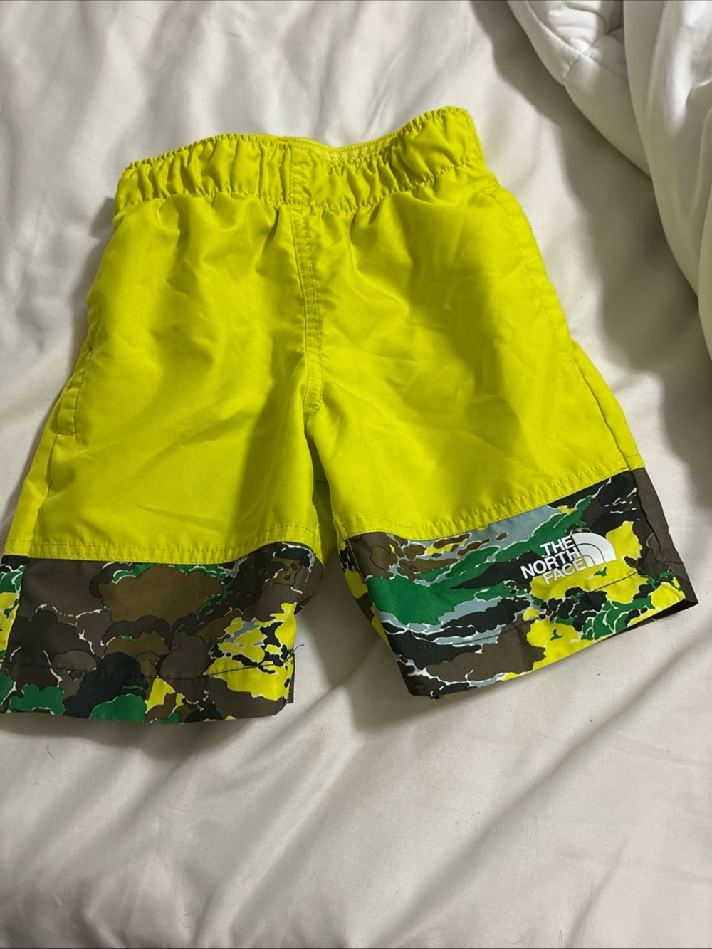 The North Face Kids Neon Yellow Swim Shorts with Camo Hem